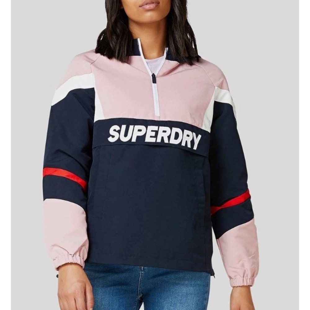 Superdry Pink Navy Colorblock Windbreaker Half Zip Anorak Jacket Womens US 6 S